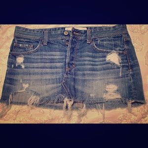 Distressed jean skirt